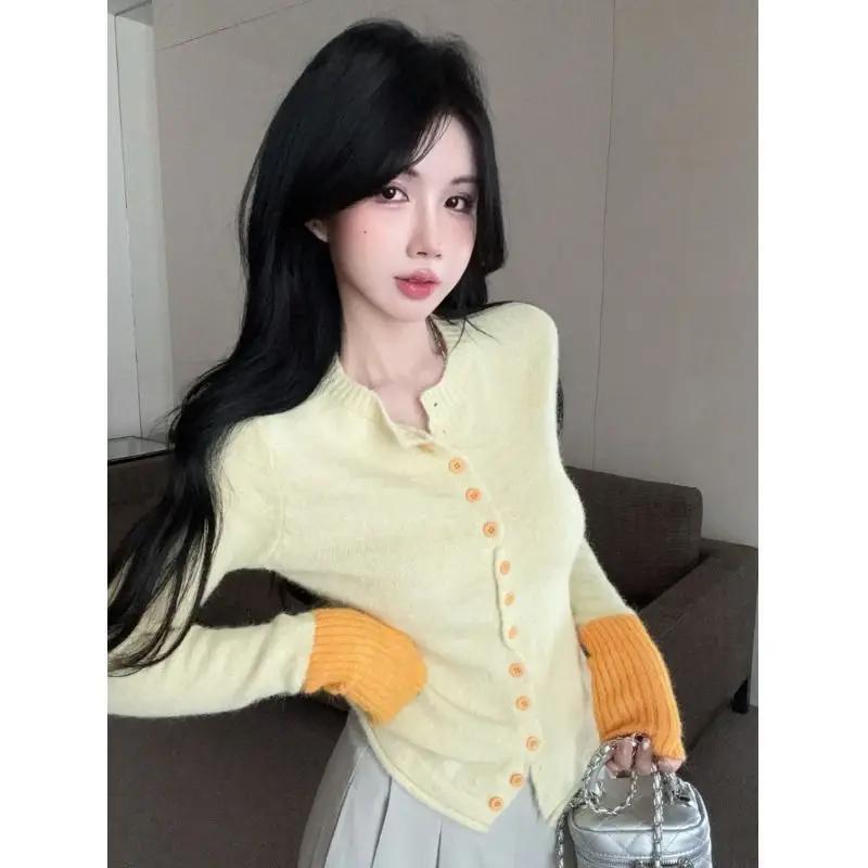 البلوزات لاعبا بالأزرار النسائية Kawaii اليابانية ميرينو القطن Preppy إغلاق Boxy صالح الخريف الحلو الحديثة بسيطة مريحة #4