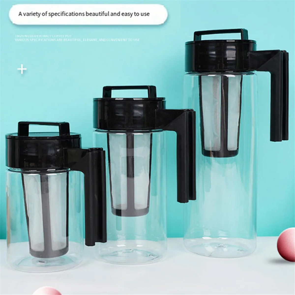 Large Capacity Cold Brew Coffee Pot Cold Tea Pot with Filter Household Plastic Ice Coffee Pot,A