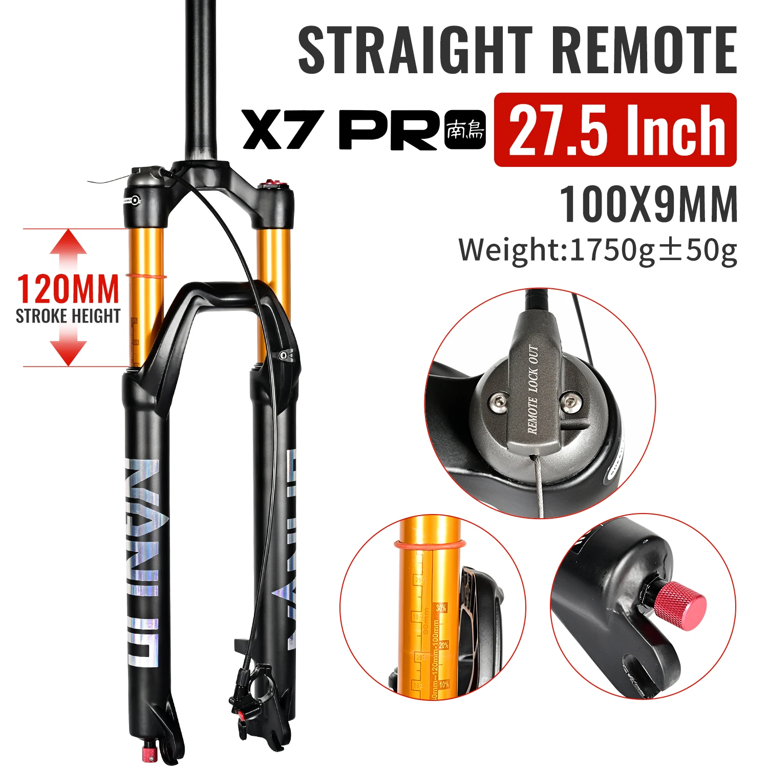 自転車用 エアサスペンションフォーク X7 PRO 27.5インチ NanLio X7 PRO Mountain Bike Fork 120mm Air Suspension