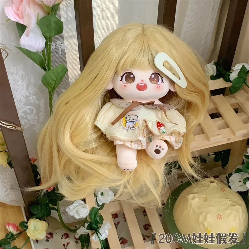 

20 см хлопковый парик для куклы с золотой воздушной челкой, длинные прямые волосы, парик для куклы, полный чехол на голову