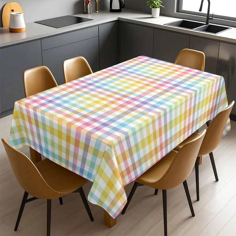 A Soft And Stylish 1pc Colorful Checkered Tablecloth That Is Machine Washable And Easy to Clean, Suitable for Dining Tables, Cof