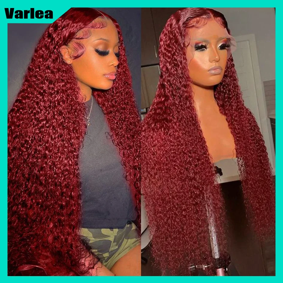 Varlea 200% Density 99j Burgundy Lace Front Human Hair Wig Deep Wave Frontal 13x6 Hd Lace Curly Wigs 13x4 Water Wave Brazilian