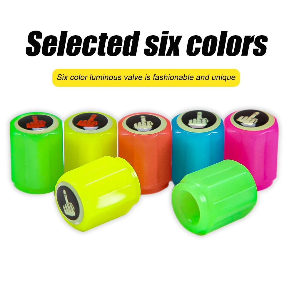 Luminous Middle Finger Tire Valve Stem Caps, Fluorescent Tire Valve Caps, Universal Stem Cover for Car, Truck, Motorcycles, Bike view 2