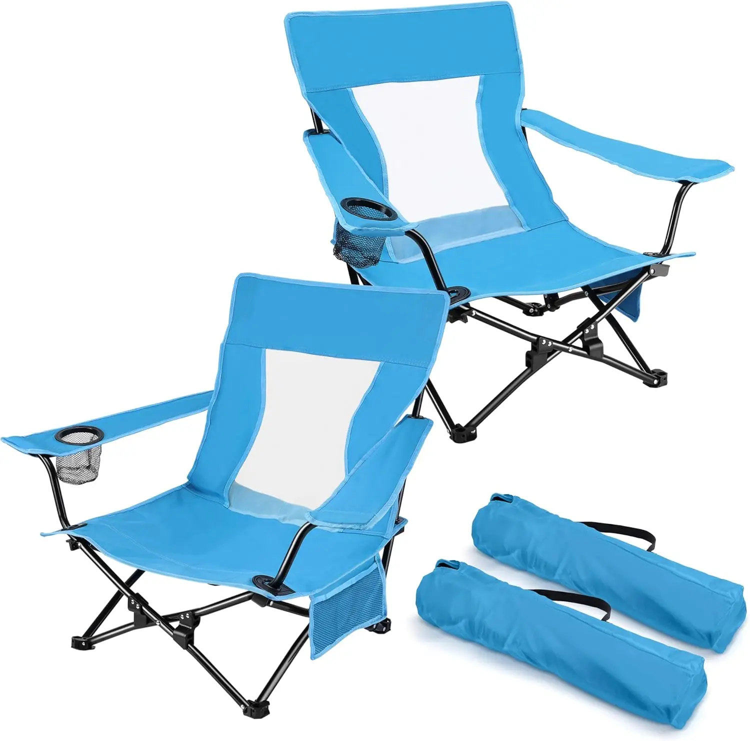 

Heavy Duty Beach Camping Chair 2 Pack, Portable Folding Chair for Adults with Cup Holder & Carry Bag, Supports 250 lbs