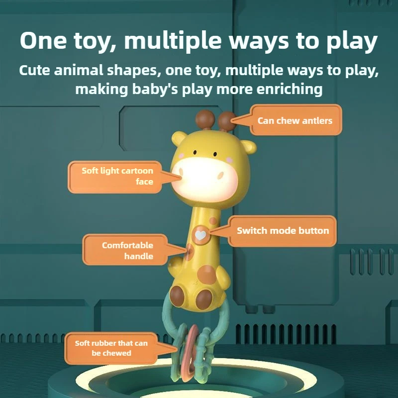 아기 뮤지컬 딸랑이 장난감 빛나는 치아발육기 장난감 0-3세 아기에게 완벽한 선물, 잡기 및 감각 발달