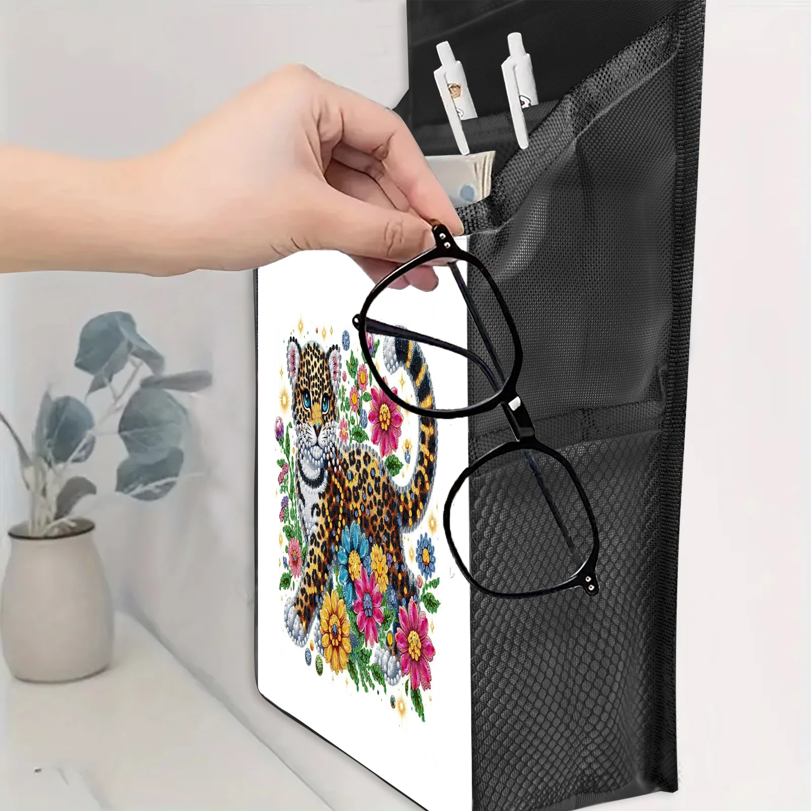 DIY Diamond Art Hanging Storage Bags Tiger Canvas Diamond Painting Hanging Storage Bag Handiwork Point Drill Wall Hanging Bags