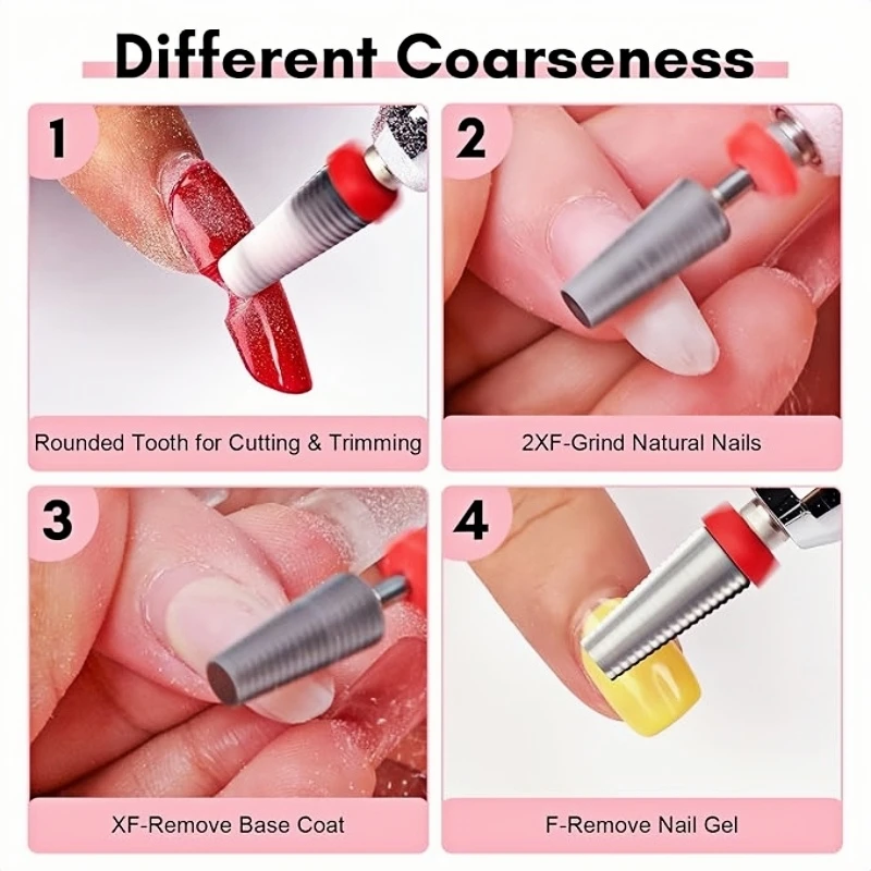 Punte da trapano per unghie 5 in 1 Punte da trapano coniche in carburo con gambo da 3/32 "per unghie Rimozione rapida di gel rigide per unghie acriliche