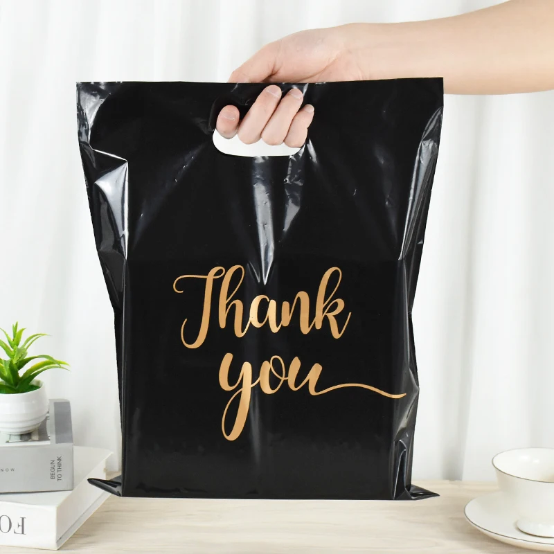 

10Pcs Thank You Packaging Bags For Small Business Plastic Shopping Bags With Handle Wedding Birthday Guest Gift Wrapping Bags