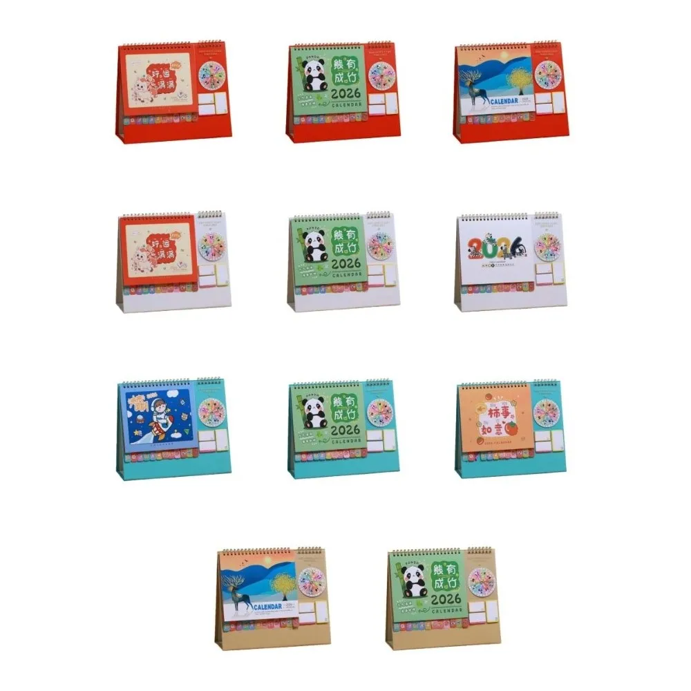 السنة الصينية الجديدة نمط 2026 أجندة مكتبية /رزنامة مكتبية عرض تاريخ الشهر مع ملاحظات مخطط شهري لفائف ربط الحصان / الباندا / الأيائل #6
