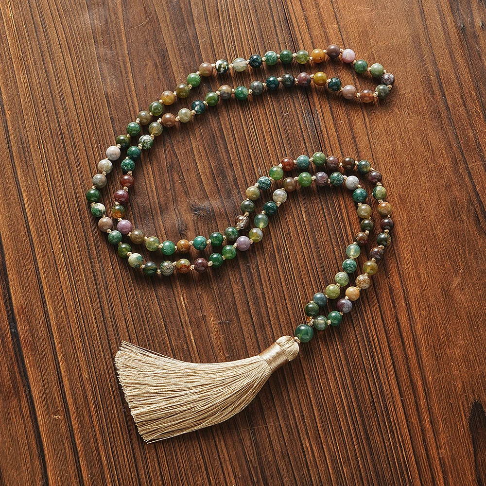 Indische Onyx-Knoten-Halskette, 108 Mala-Perlen-Meditation, Yoga-Gebetsschmuck, 6 mm – Detail 3