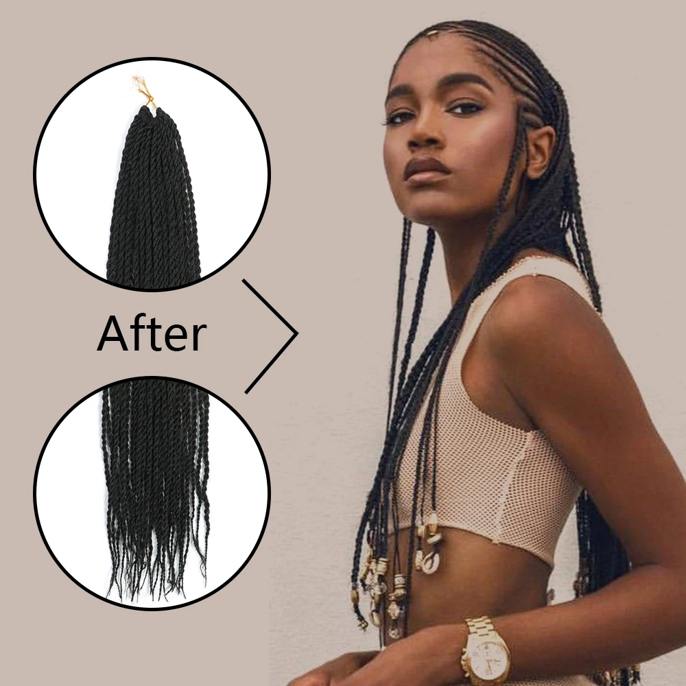 24 inci senegese Twist Crochet kepang tipis Senegal Twist untuk wanita biru Ombre sintetis mengepang rambut ekstensi untuk sehari-hari