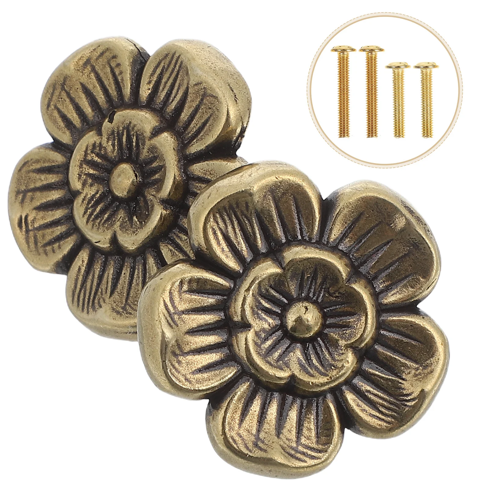 

2Pcs Brass Cabinet Door Handles Vintage Flower Design Dresser Wardrobe Drawer Knobs Retro Style Pulls Hardware for Home Decor