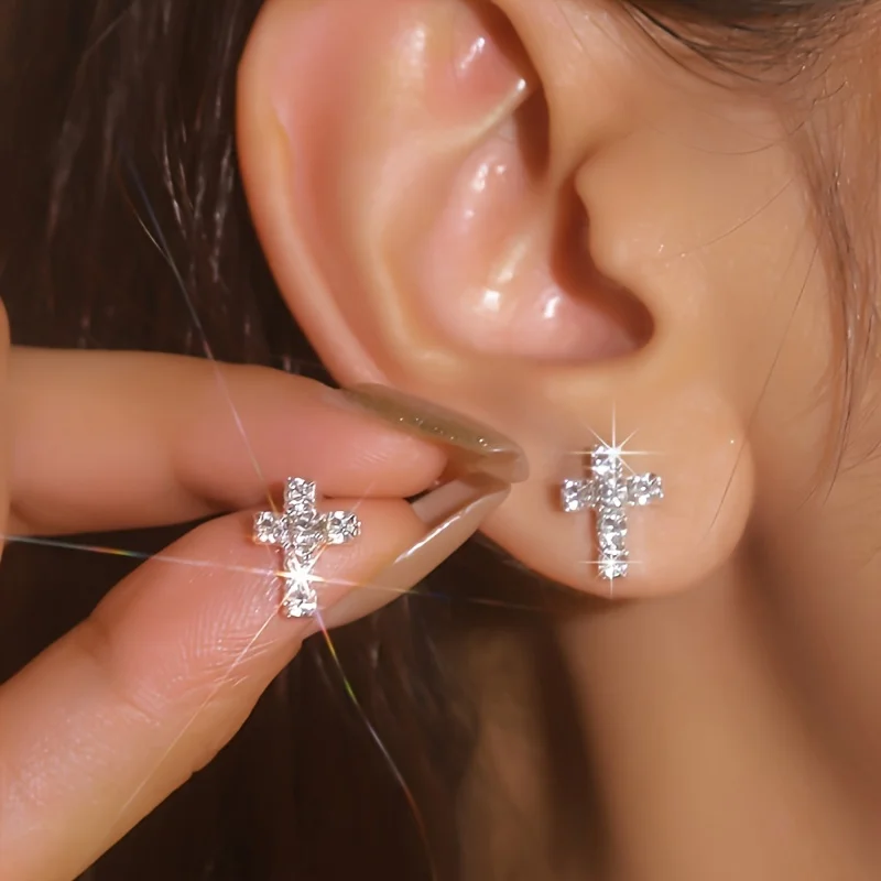 Sparkling Rhinestone Cross Earrings - Y2K/Elegant Style - 1 Pair - Ladies' Party Accessory - Fashion Jewelry