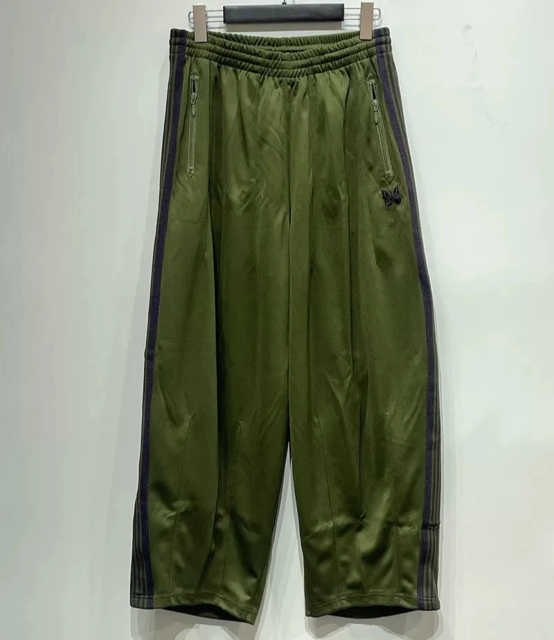 25ss Butterfly Embroidery AWGE Striped Pants 1:1 Oversize Casual Olive Green Wide Leg Pants With Tags