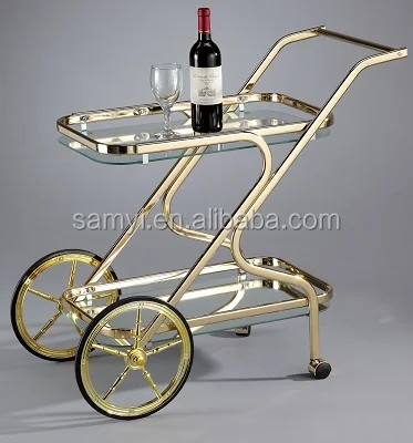 Carrito de Metal cromado para comedor, carrito de vidrio para Bar, Hotel, restaurante, centro comercial y cocina