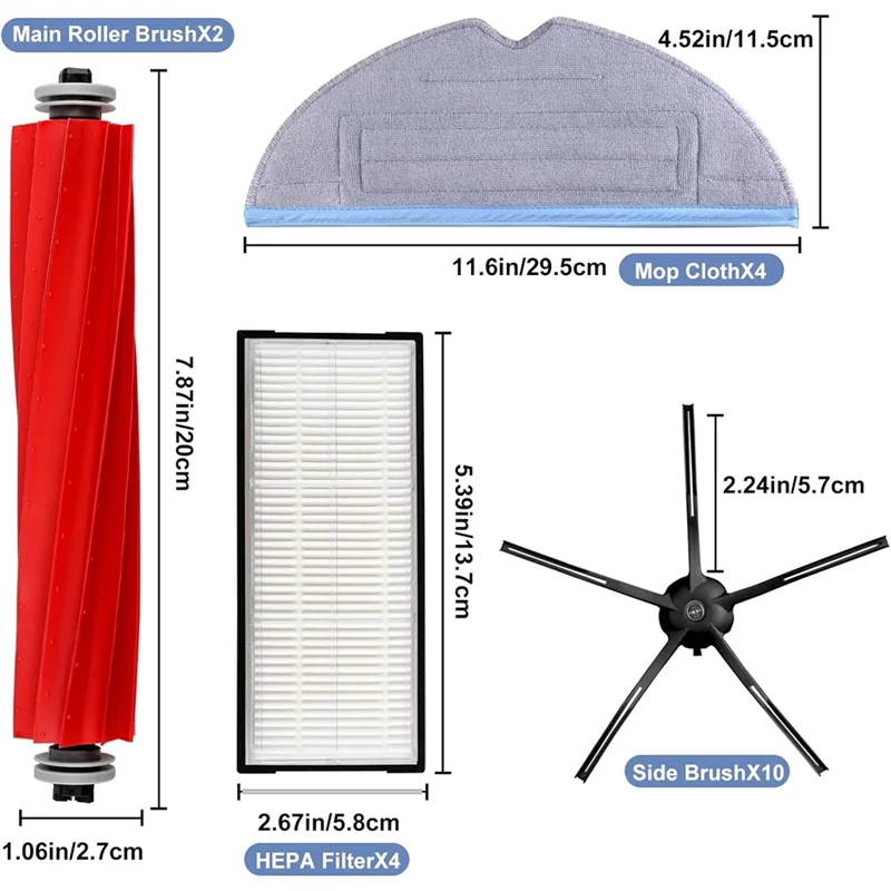 Para roborock s7, s7 +, s7 maxv, s7 maxv plus, escova lateral principal mop pano almofadas filtro hepa acessórios de substituição Parts-A58E