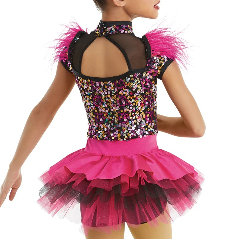 Kids Jazz Dance Costume Customized Ostrich Feather Trimmed Dress for Girls