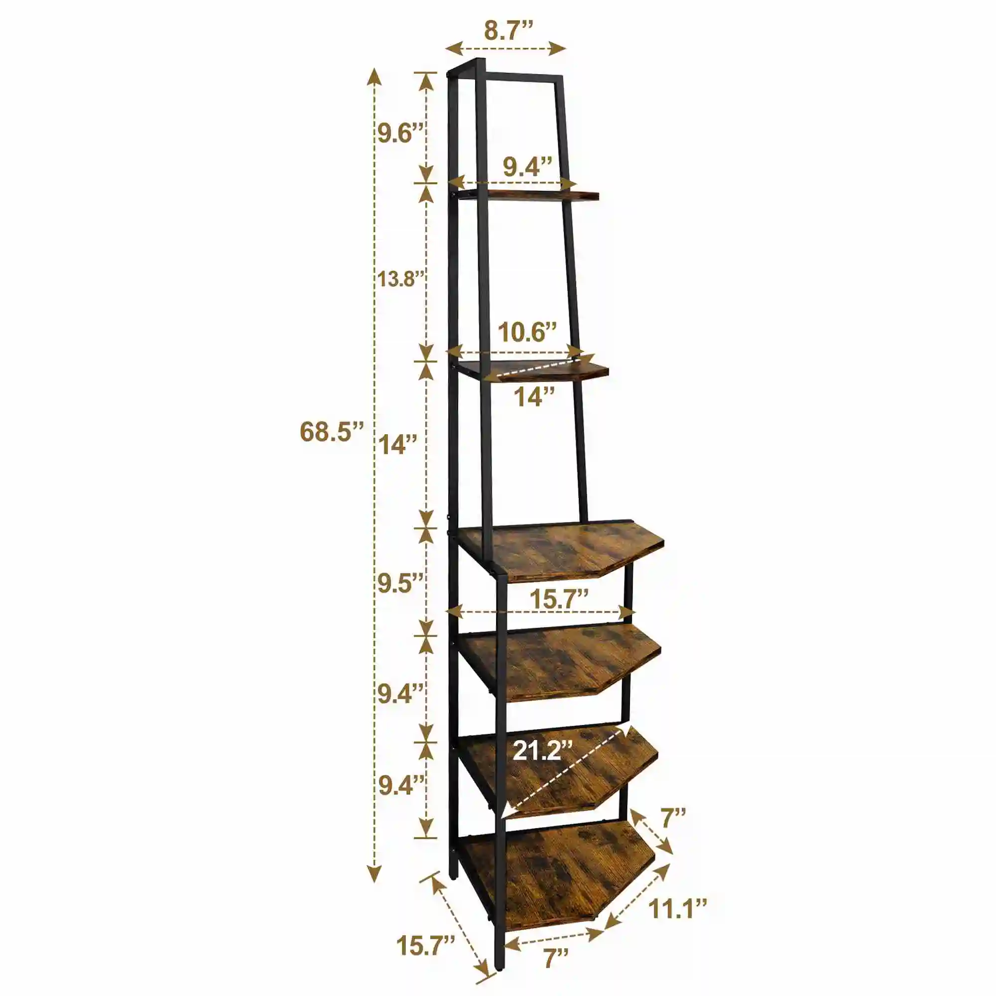 

Corner Bookcase Trapezoidal Skin Pattern 6 Tier Corner Book Storage Shelf for Living Room Bedroom 6 Tier Corner Bookcase