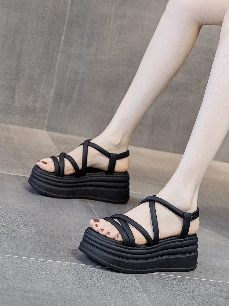 Fashion Cross Strap Wedge Heel Sandals Woman Summer Chunky Platform Slingbacks Women Slippers Thick Bottom Slides Flip Flops