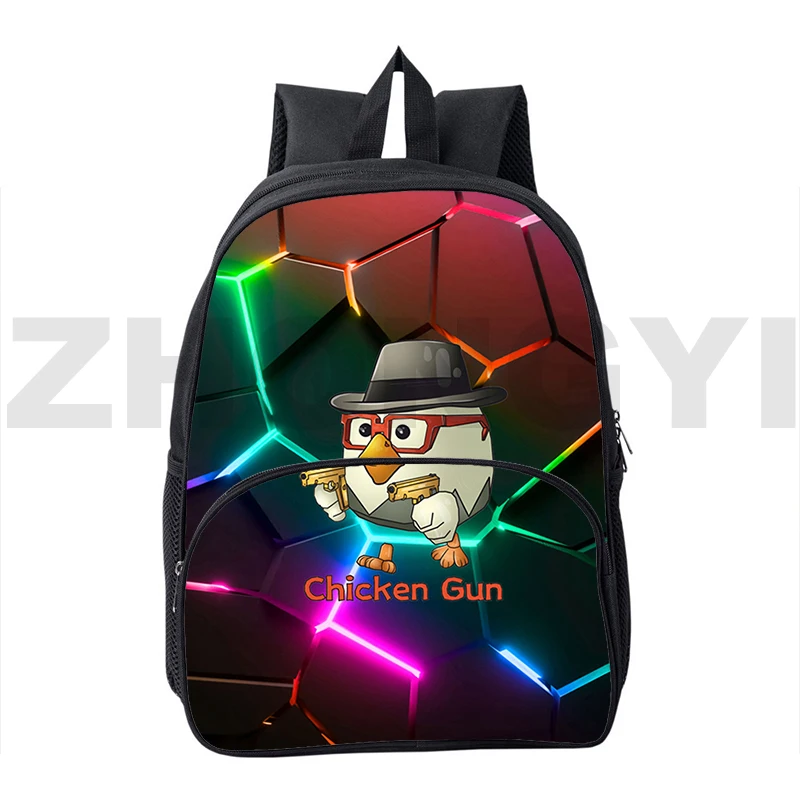 Fashion Canvas Chicken Gun School Bag for Students Cartoon Bookbag 12/16 Inch Game Chicken Gun Primary Kindergarten Backpacks