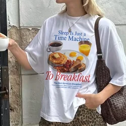 Women Oversized Breakfast Y2k Streetwear Graphic Tees Funny Meme T Shirt Cute Food Lover Shirt Unisex Grunge Aesthetic Clothes