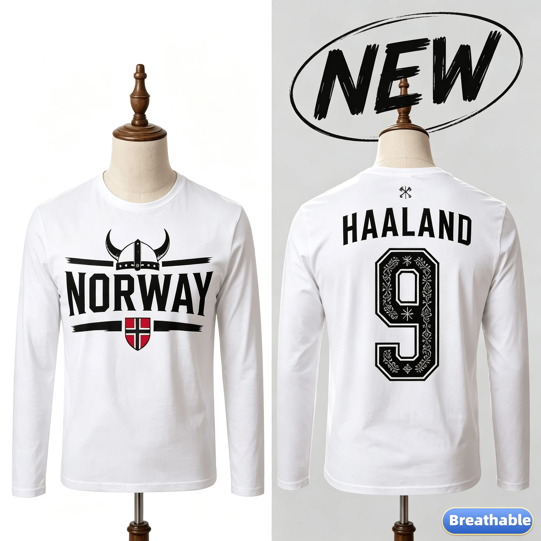 Men's Norway Viking Graphic Long Sleeve T-Shirt Haaland 9 Print Straight Cuff Casual Streetwear Top for Men Women Youth Fashion