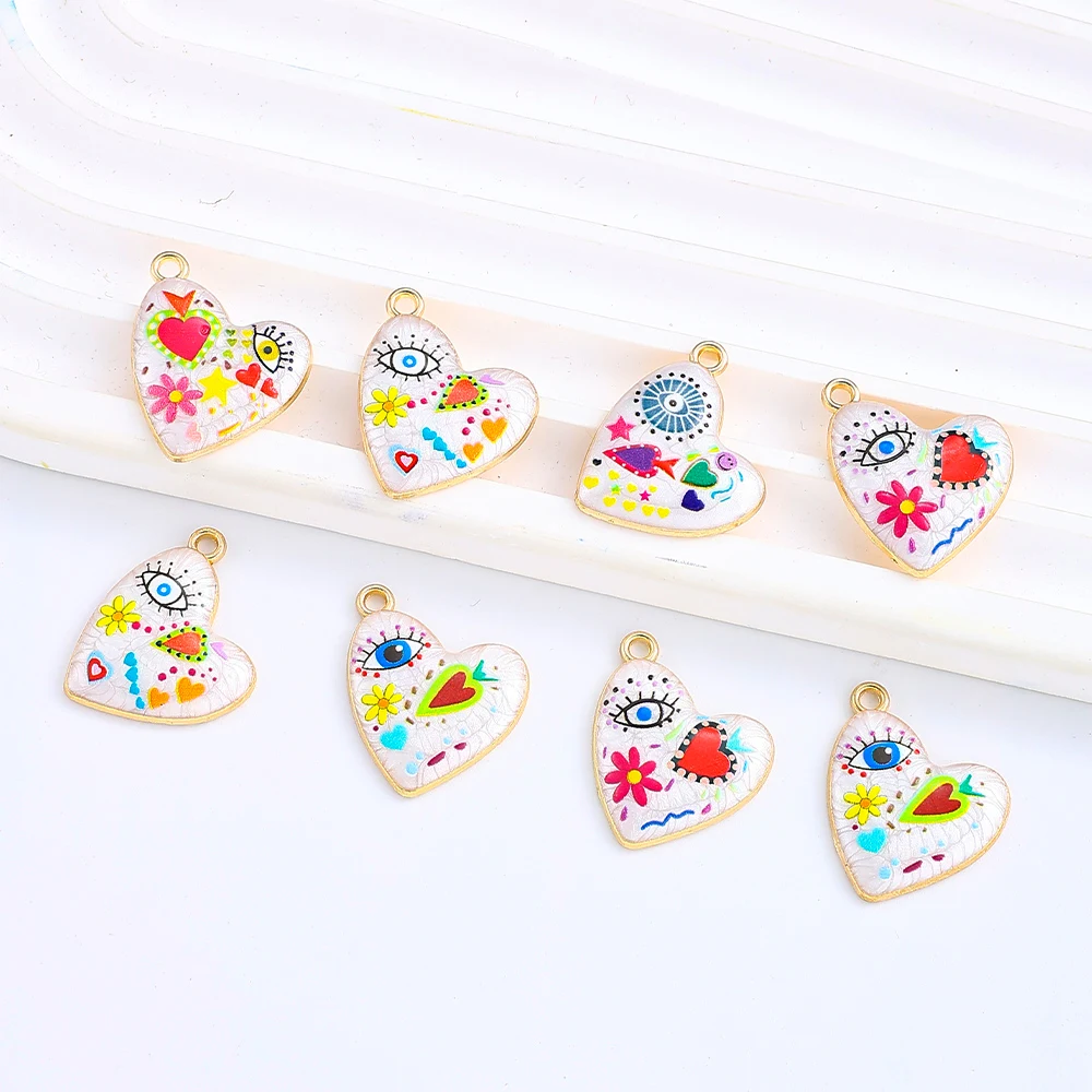 5 Stück 20 x 23 mm böhmischer Stil bunter Herz-Blumendruck-Anhänger für Modeschmuck, DIY-Halsketten-Zubehör – Detail 8