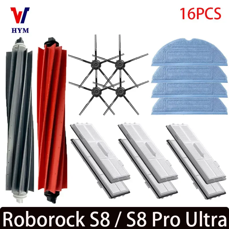 For Roborock S8 S8 Pro Ultra S8+ Robot Vacuum Spare Parts Main Side Brushes Mop Cloths HEPA Filters Dust Bags Accessories