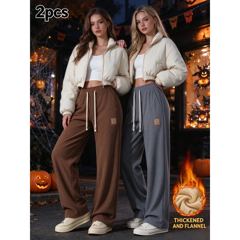 Winter Women's Thick Velvet Warm Wide Leg Pants Retro Corduroy Straight Leg Pants Loose And Comfortable Essential For Warm Wear