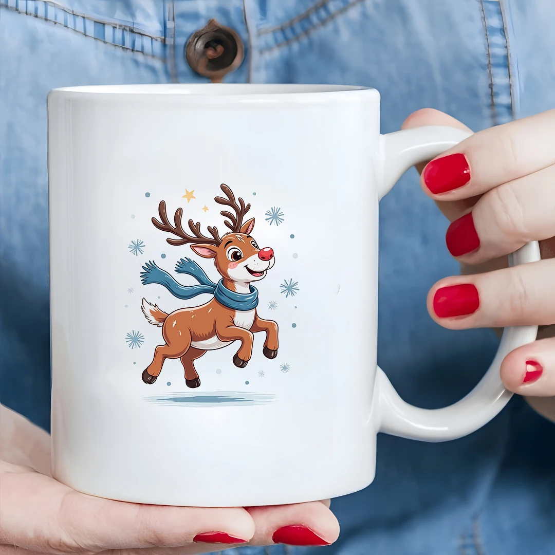 

11oz cartoon reindeer jumping mug kids Christmas hot drink cup family office cup