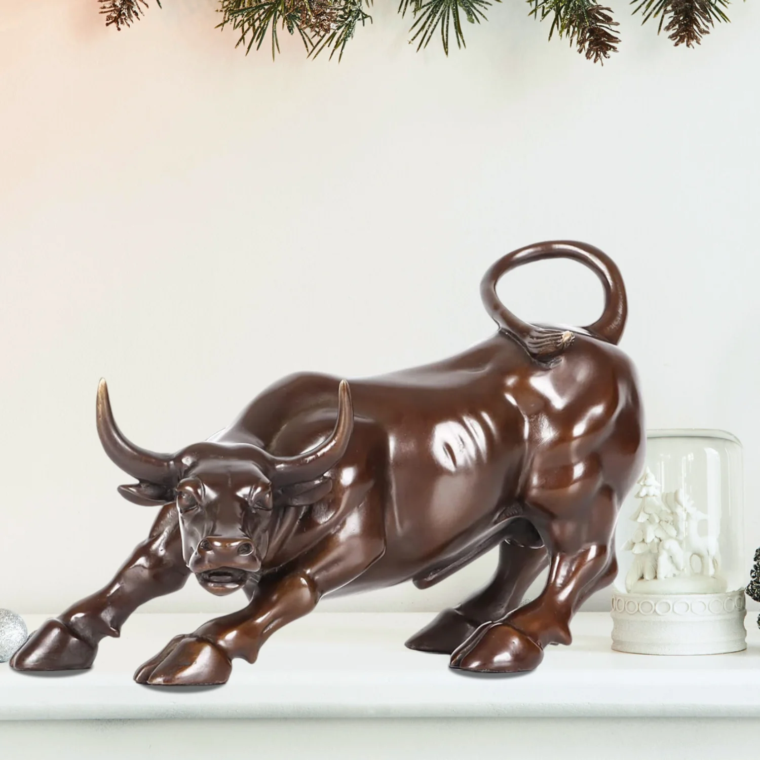 

Bronze Wall Street Bull Sculpture Handmade Hot Casting Bronze Charging Bull Statues Animal Art Statues For Home Office Decor