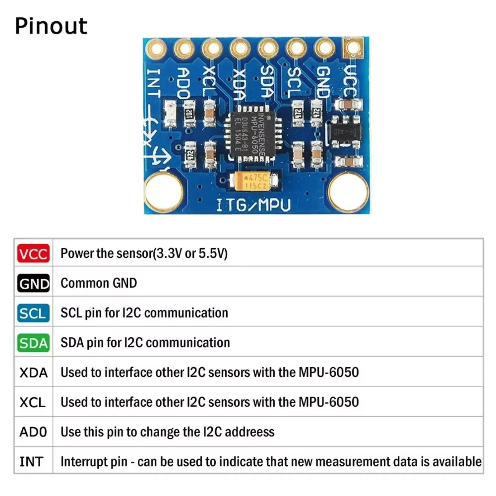 Picture 5: 1/2/5/10 PCS GY521 IIC I2C module MPU-6050 Module 3-Axis Accelerometer Gyro Sensor for Arduino with I2C Interface