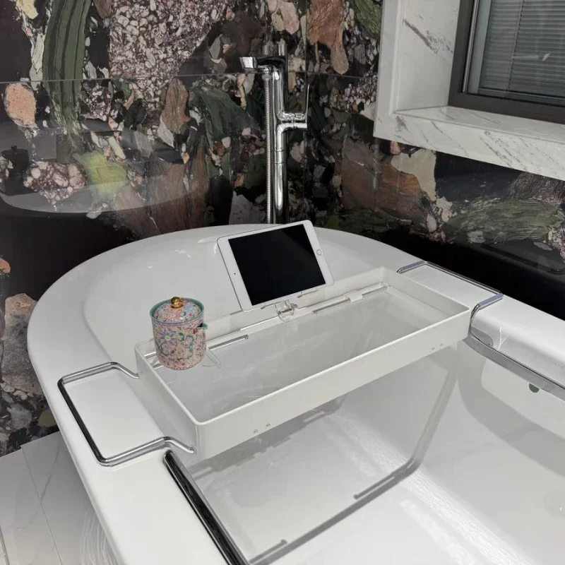 

Bathtub Storage Stainless Steel Acrylic Aluminum Alloy Retractable Premium Light Luxury Black and White Bathtub Shelf