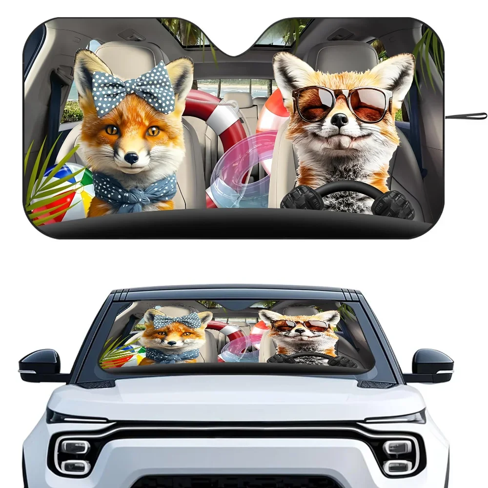 

Cute Fox Family Driving Car SunSha Heat-insulating Aluminum Film Windshield Sunshas UV Rays Blocks Car Sun Visor Protector