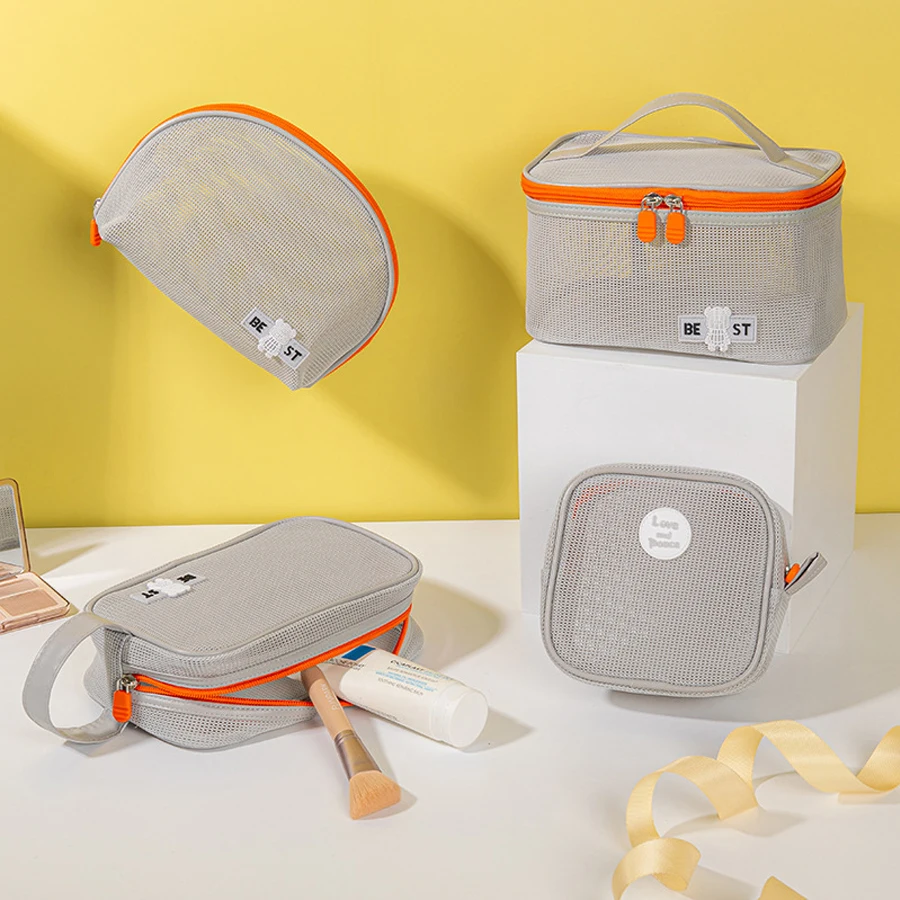 

Mesh makeup bag suitable for wallets, cute toiletries, colorful zippers, suitable for daily travel