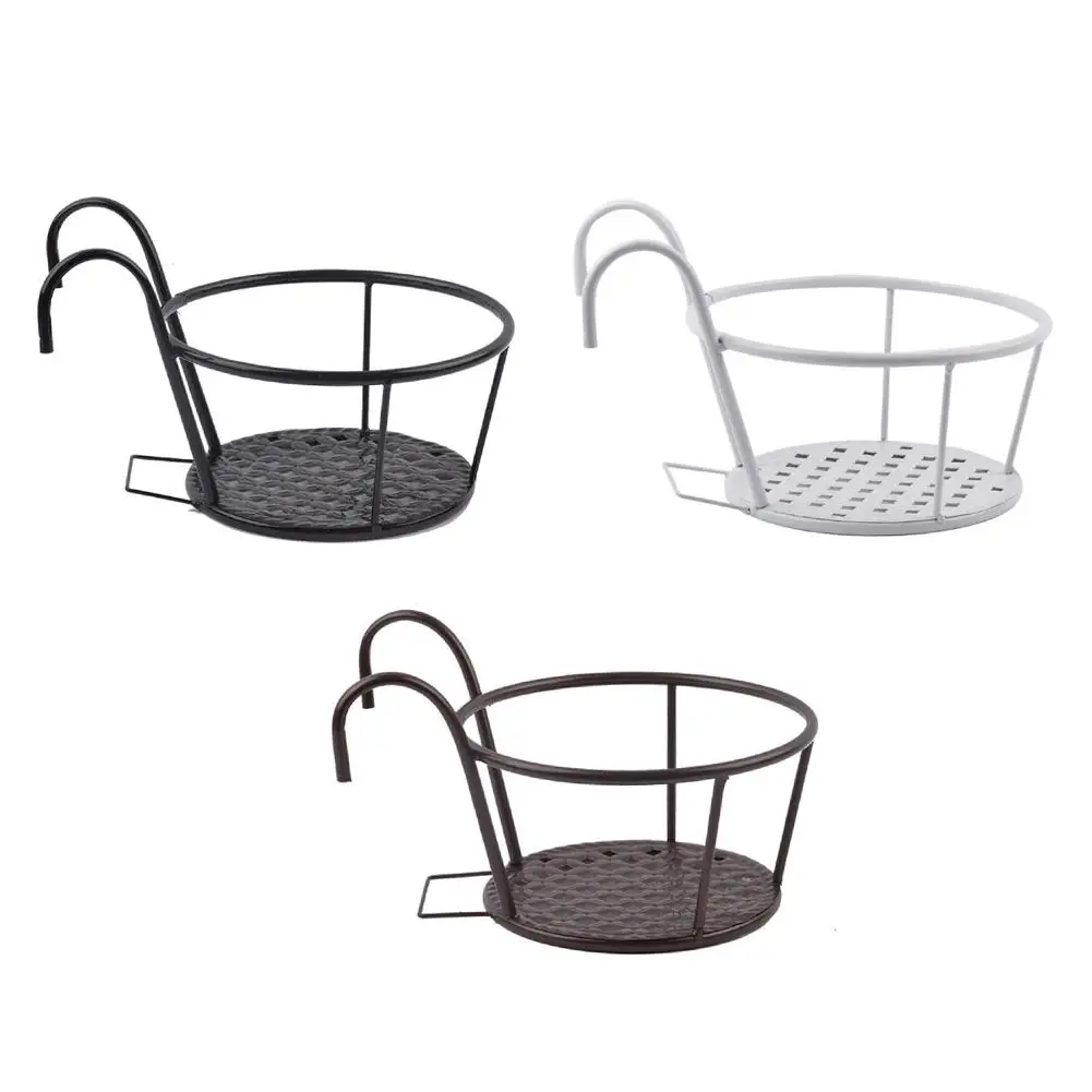 Outdoor Hanging Flower Pot Rack Garden Decoration Fence Balcony Round Flower Pots Hanging Plant Stand Holder