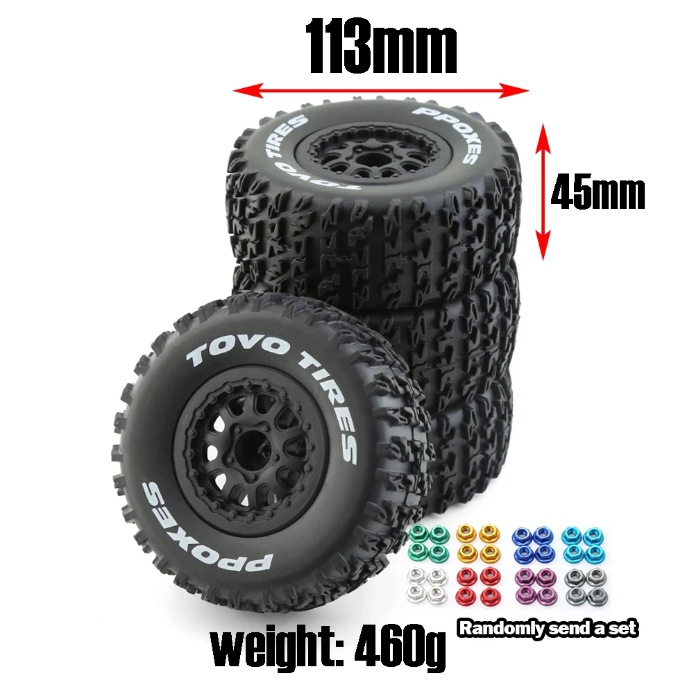 1:10 Wheels Short Course Truck Tires Rubber Tyre Wheel Rim 12mm Hex for 1/10 RC Off-road Car Traxxas TRX4 Slash HPI Redcat Axial