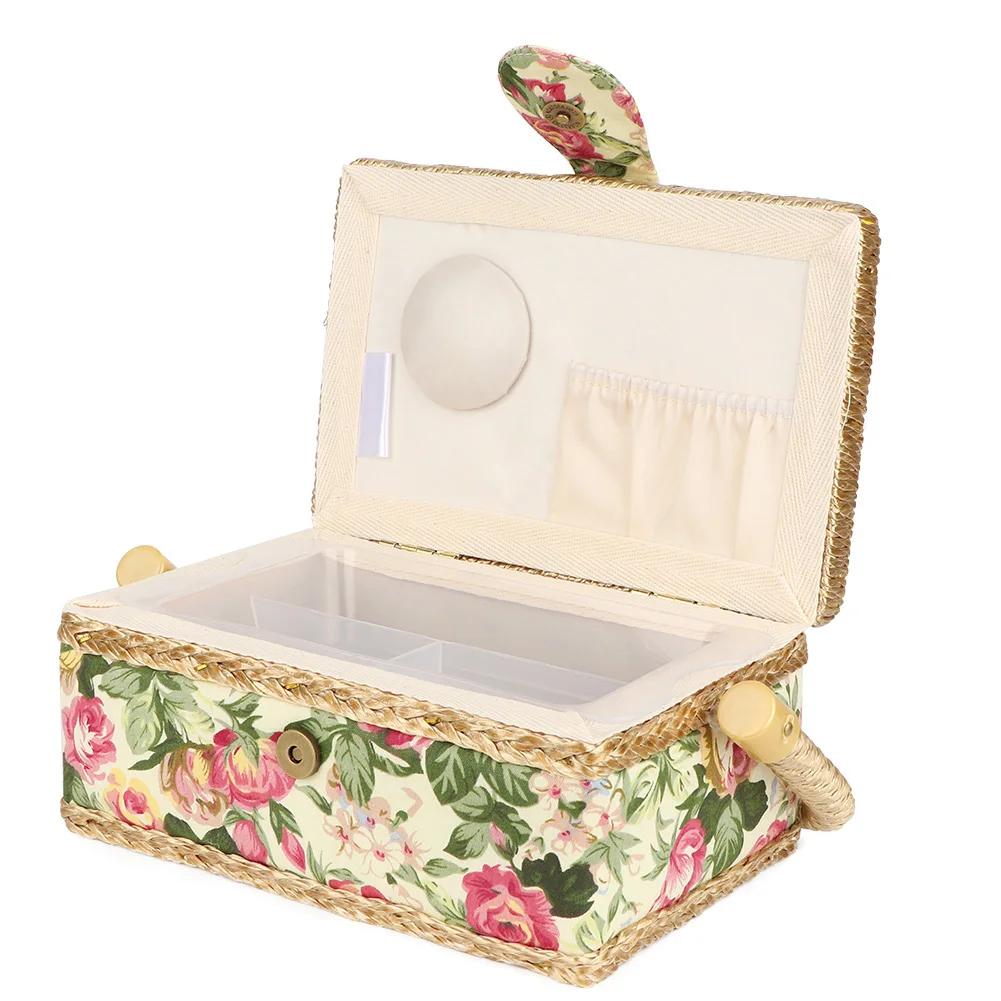 Household Sewing Storage Basket Fabric Craft Handmade Sewing Organizer Double Layer Buttons Threads Needle Storage Box for Home