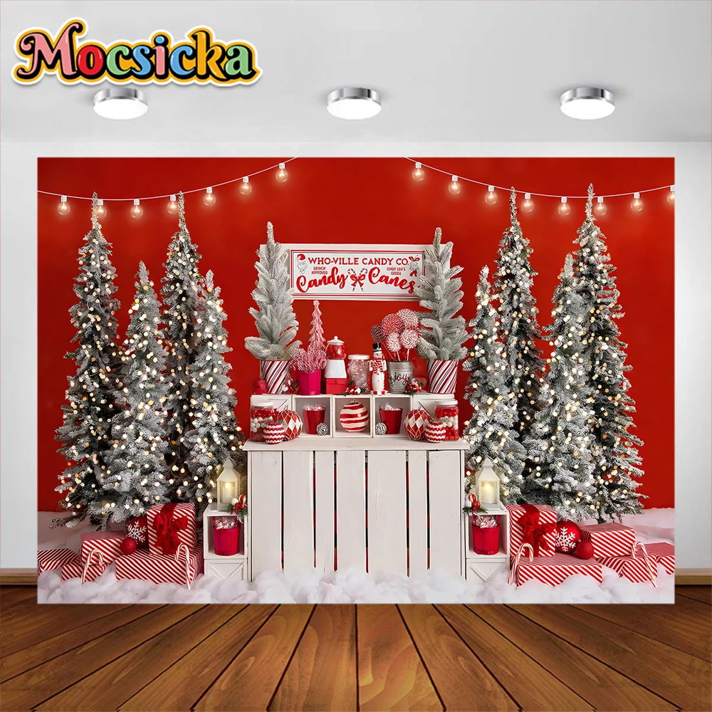 عيد ميلاد سعيد خلفية عيد ميلاد سعيد الأحمر كاندي الشتاء الثلج سانتا الاطفال صورة التصوير خلفية استوديو الدعائم