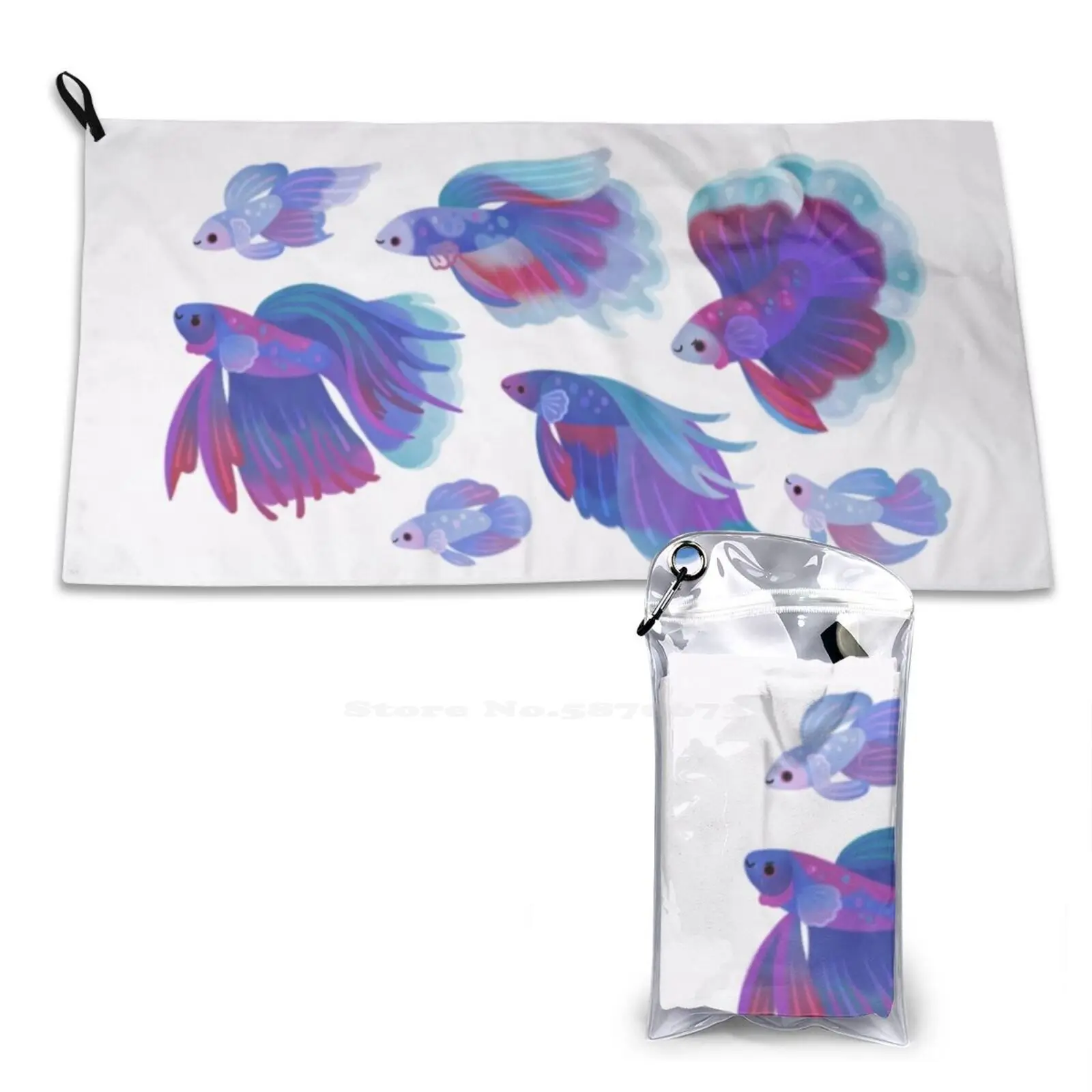 Blue Betta Soft Towel Quick Dry Beach Towel Betta Fish Tropical Fish Blue Betta Pikaole Baby Fish Adorable Luxury Animals Fresh