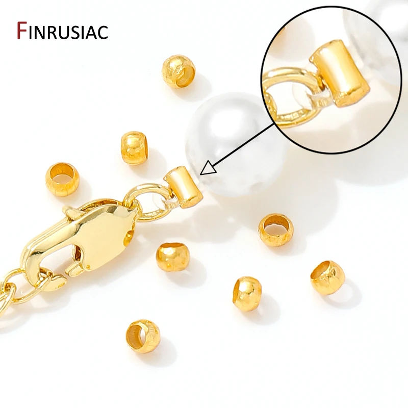 18K Gold Plated Brass Round/Tube Crimp End Beads,2/2.5mm Stopper Spacer Beads For DIY Necklace Jewelry Making Findings Supplies