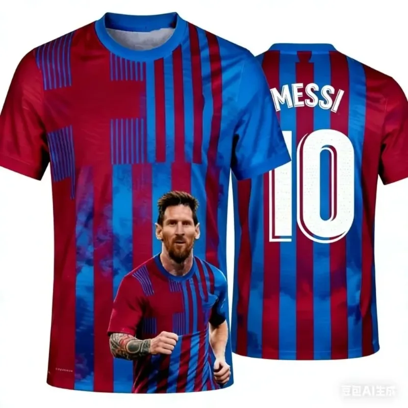 Barcelona Messi No.10 Red Blue Striped Soccer Jersey 3D All Over Print Breathable  Hip Hop Streetwear Unisex Sports T Shirt