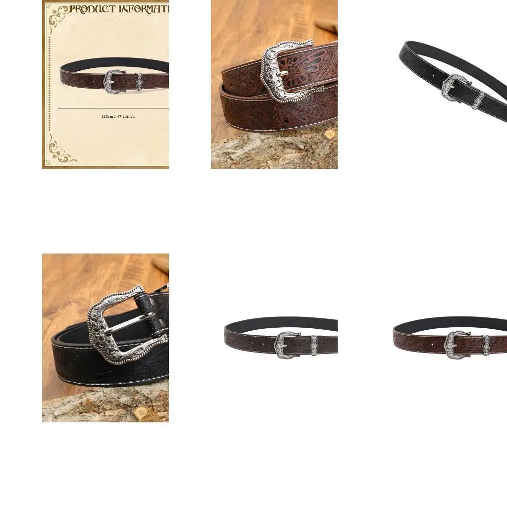 

A52E Western Cowboy Belt Adjustable PU Leather Strap Practical Friendly Fashion Accessory For Men Women