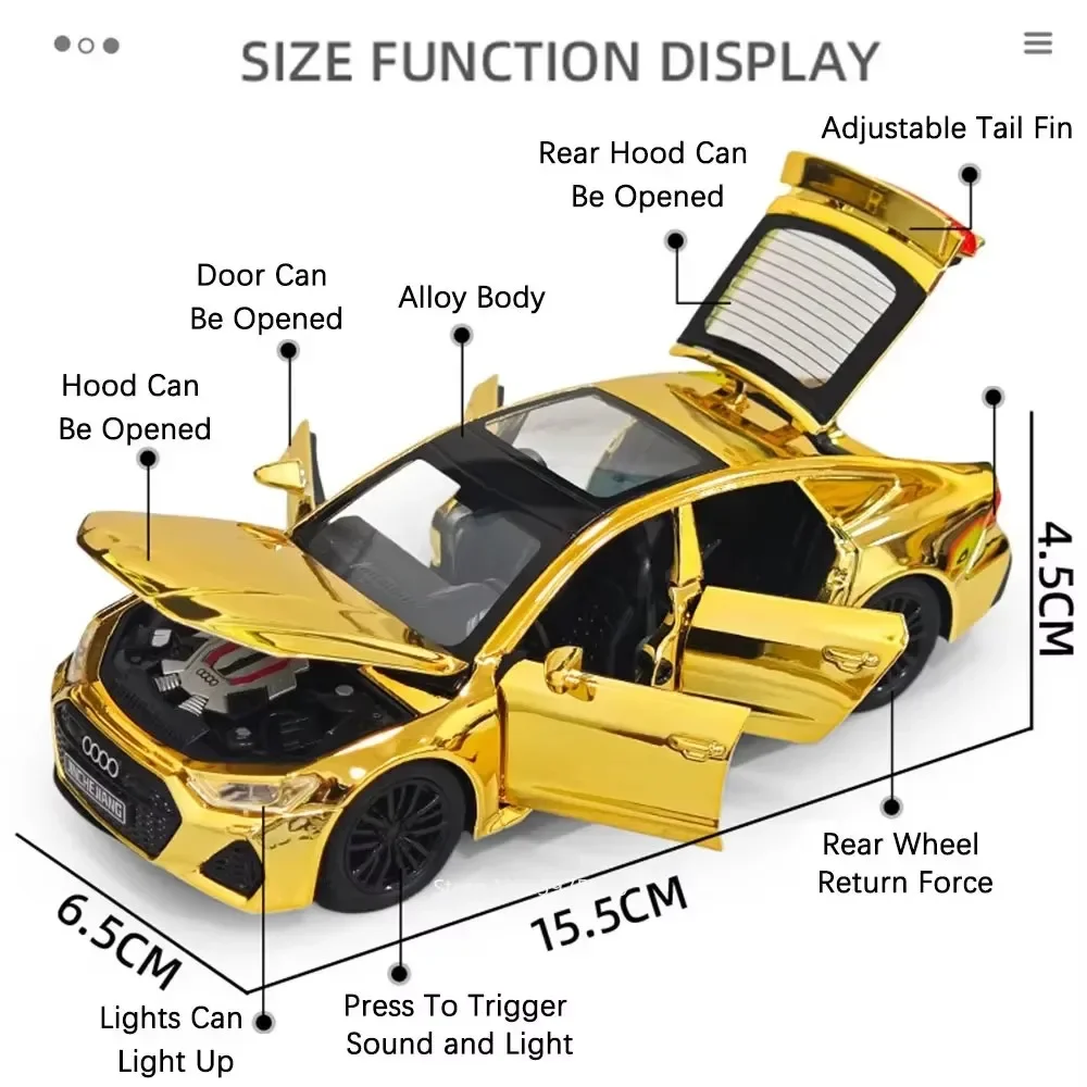 1:32 Scale A8 RS7 Cars Toy Alloy Diecast Models Light Music Model Car Rubber Tires Wheel Pull Back Vehicle Boys Collection Gift