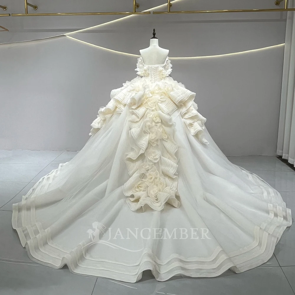 Gorgeous Ball Gown Wedding Dress Customized Sleeveless Pleat Handmade Flowers Court Train Woman Bride Bridal Gown robe de mariée