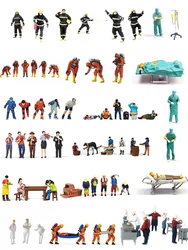 Figurines miniatures de pompiers debout, personnages peints, personnes debout, poses assorties, personnel de sauvetage, figurines mobiles, échelle 1:87, 00