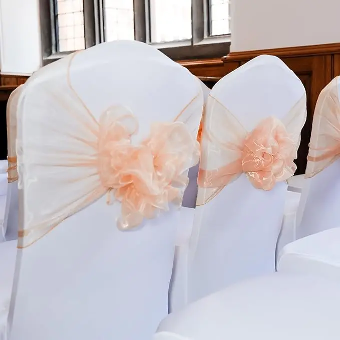 50pcs Chair Sashes Bows for Wedding Reception Party Luxury Decorations Supplies for Banquet Hotel Event Universal Chair Cover