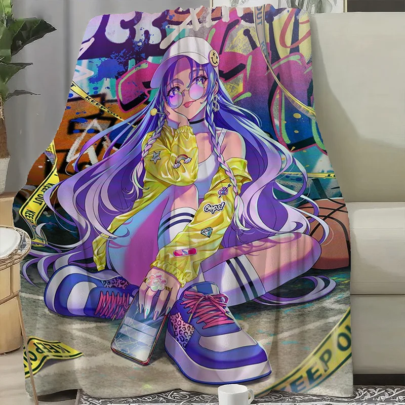 Anime Manga Streetwear Jacket Design Fleece Blanket-Soft Flannel Four Seasons Purple Hair Character Print