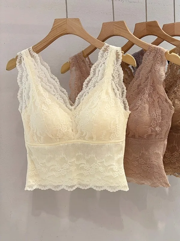 

Жилет с кружевными ремешками, женская верхняя одежда, летняя нагрудная подкладка с v-образным вырезом, красивый бюстгальтер Ba, интегрированный верх без прокатки, внутренняя одежда