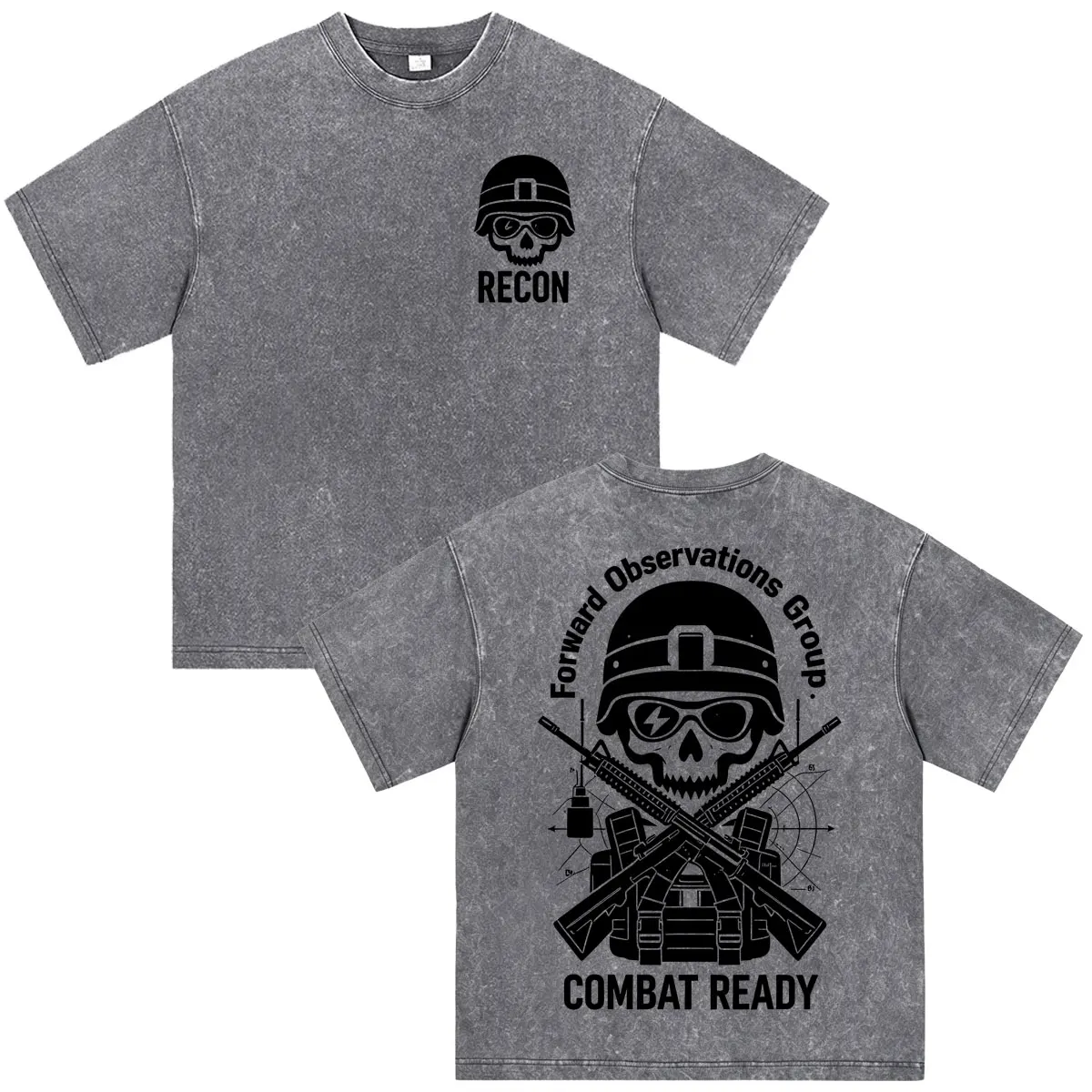 Washed Forward Observations Group T-Shirt Combat Ready Death Skeleton Satan Vintage Men Women T-shirts Loose Cotton O-Neck Tees